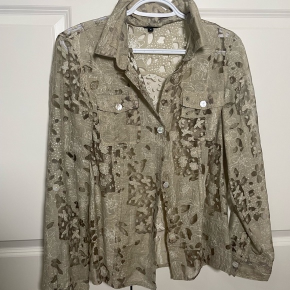 Floral Button up Blouse Shirt Floral Transparent - Picture 5 of 8